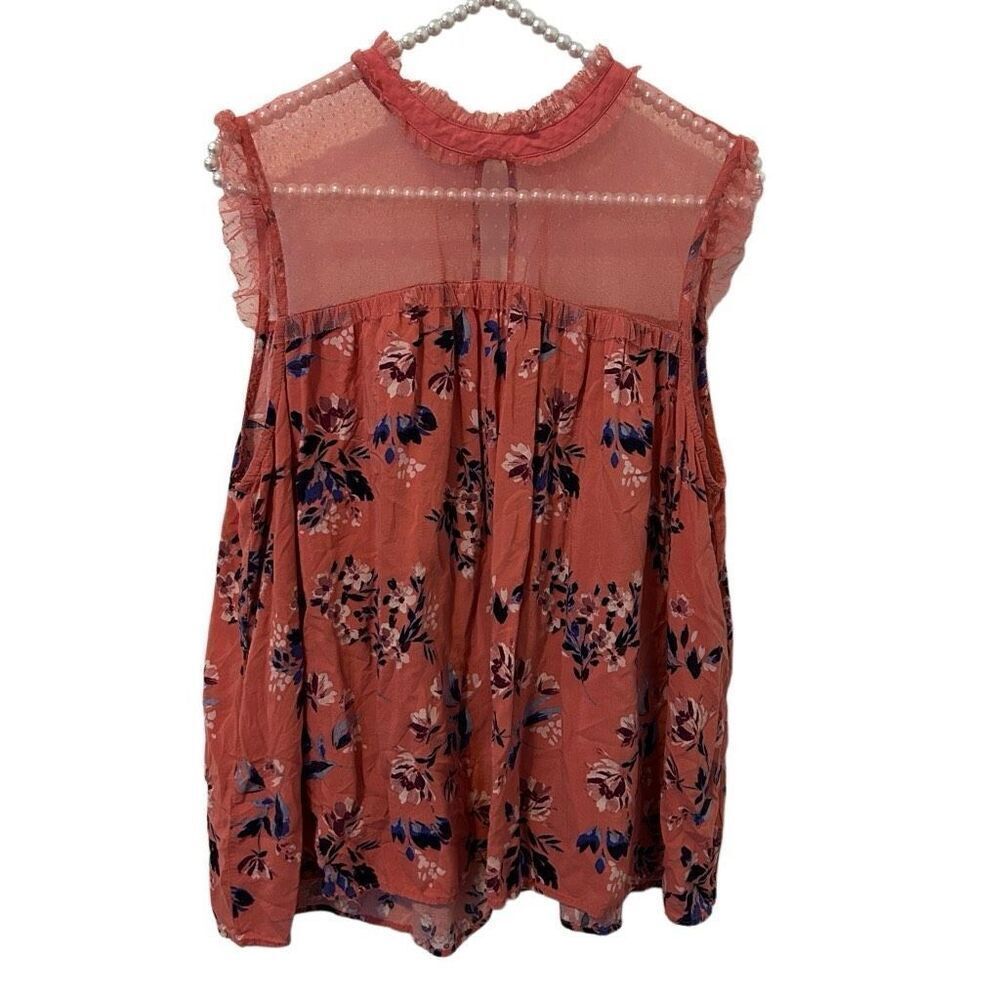 Arizona Womens‎ Cottagecore Ruffle Button Up Top Size 2X pink floral Dainty mesh